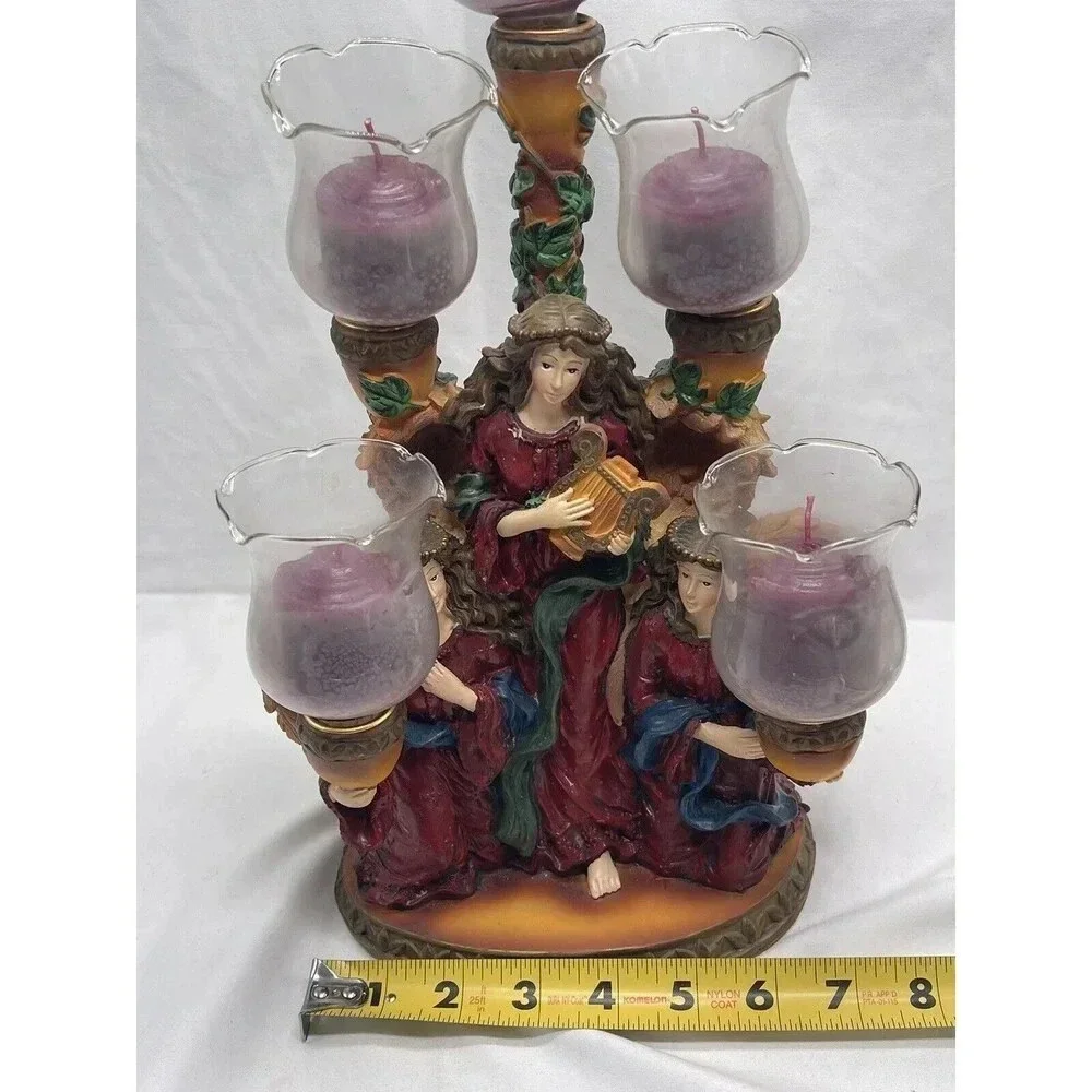 Trio of Angels Candelabra Candle Holder Christmas Holiday 5 Candles Resin Heavy